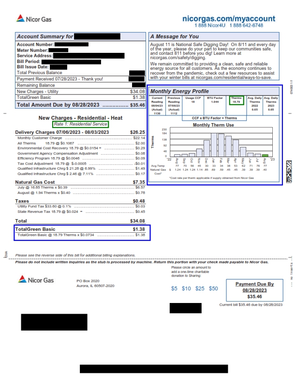 TotalGreen Customer Bill with 2 year rate